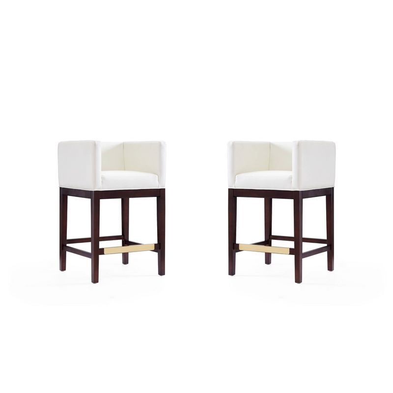 Kingsley 34" Ivory and Dark Walnut Leather Counter Stools, Set of 2