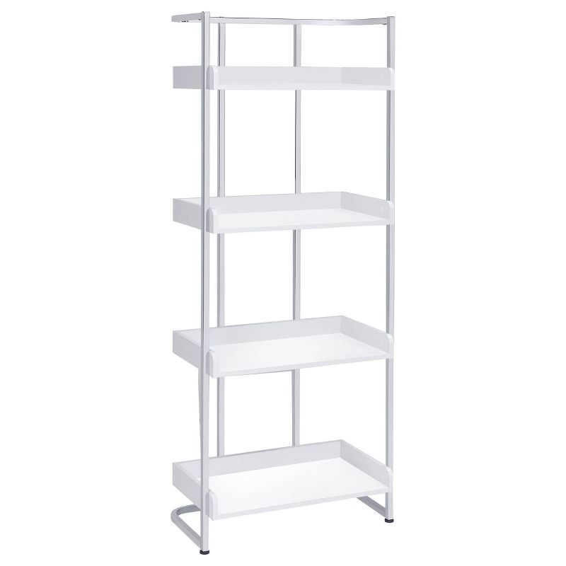 Ember White High Gloss and Chrome 4-Shelf Bookcase