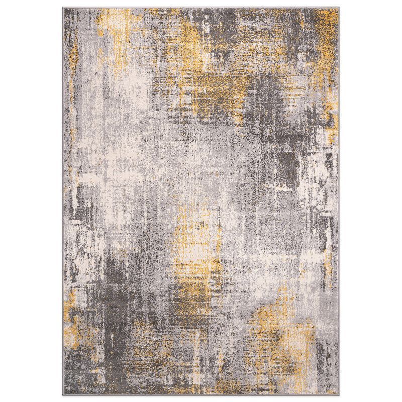 Yellow and Gray Abstract Synthetic 8' x 10' Area Rug