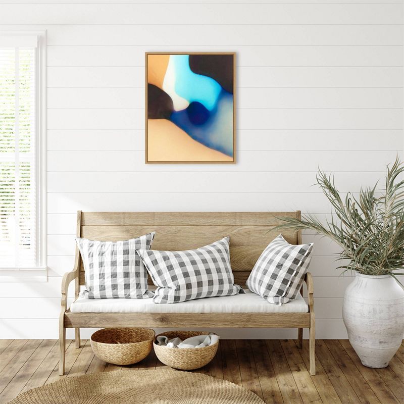 Interlocking Colors VIII Blue and Beige Abstract Canvas Art with Maple Frame