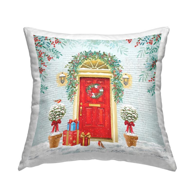 Holiday Doorway Snowy Gifts Decorative Square Pillow Set