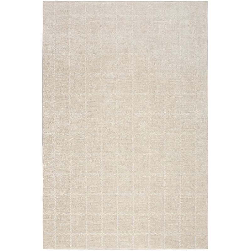 Ivory Cream Geometric Synthetic 6' x 9' Area Rug