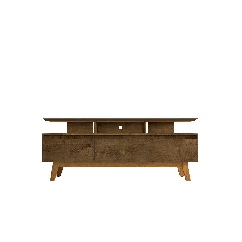 Rustic Brown Mid-Century Modern 70'' TV Stand with Cabinet Storage