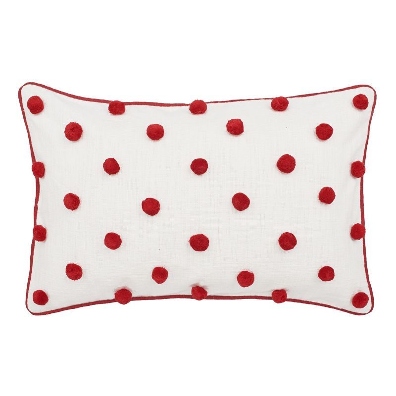 Ruby Dot Red and White Embroidered Rectangular Throw Pillow