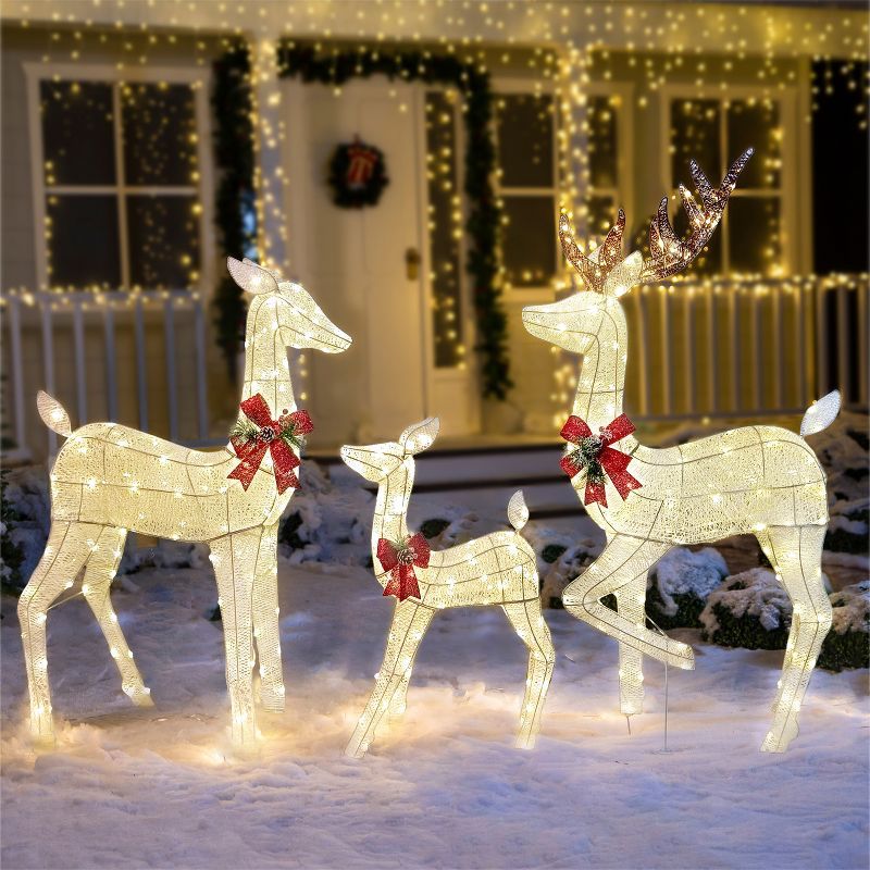 Warm White LED Reindeer Family Christmas Yard Lights