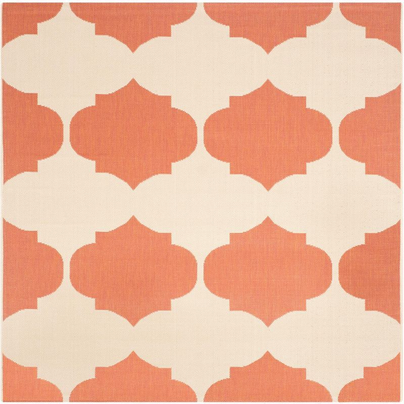 Beige and Terracotta Geometric Low Pile Square Area Rug