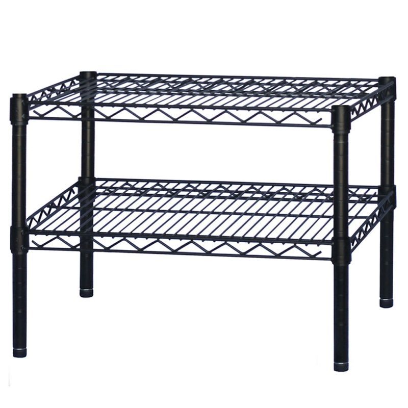 Black Epoxy-Coated Steel 2-Tier Wire Shelving Unit