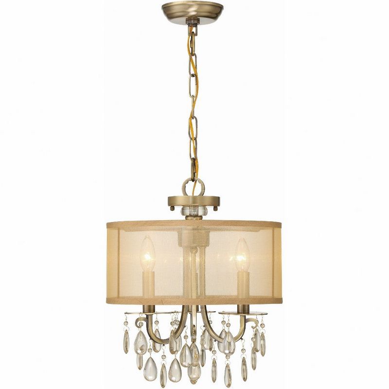 Mini Brass Drum Chandelier with Translucent Gold Silk Shade
