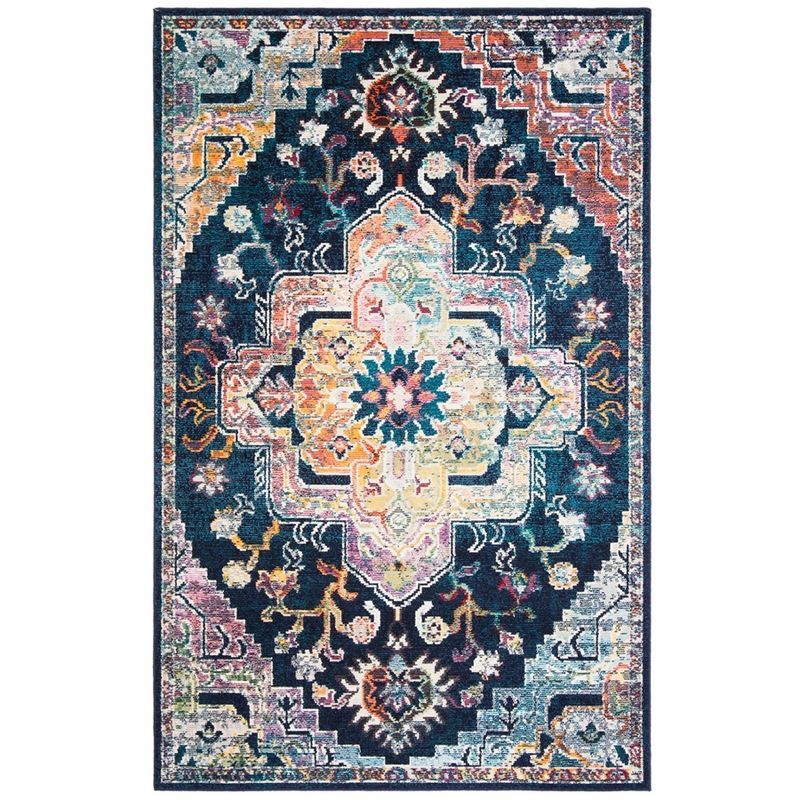 Navy and Fuchsia Oriental Synthetic 10' x 14' Rug