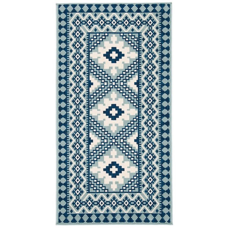 Blue and Ivory Southwestern Indoor/Outdoor Area Rug