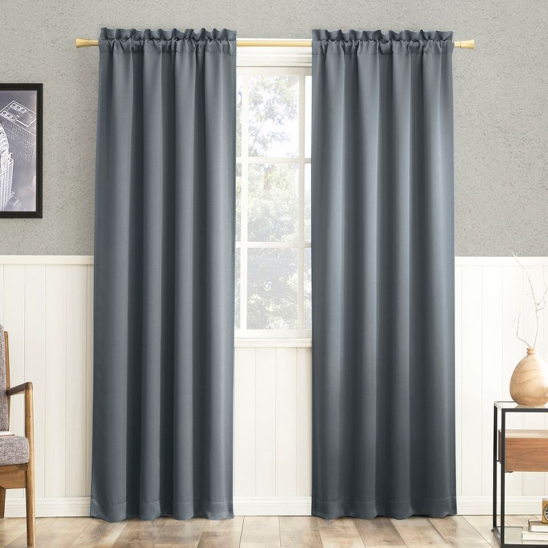 Denim Blue Energy Saving Blackout Rod Pocket Curtain Panel, 40" x 84"