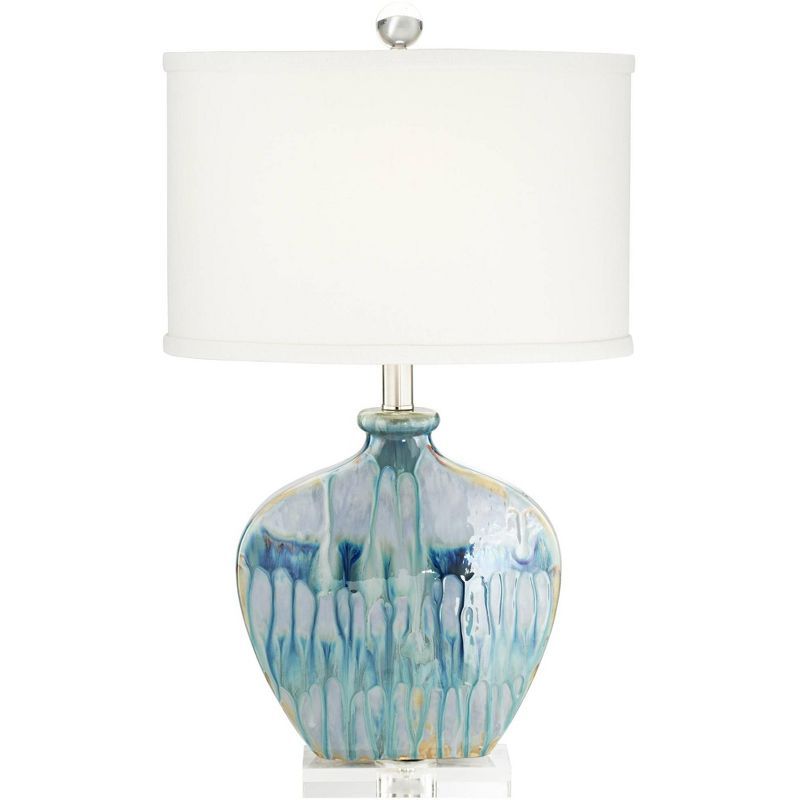 Mia 25" Blue Drip Ceramic Table Lamp with Off-White Shade