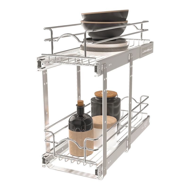 Chrome 2-Tier Wire Basket Pull Out Shelf for Kitchen Cabinets