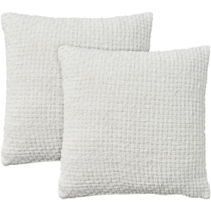 White Chenille Waffle Weave 18" x 18" Throw Pillow Set