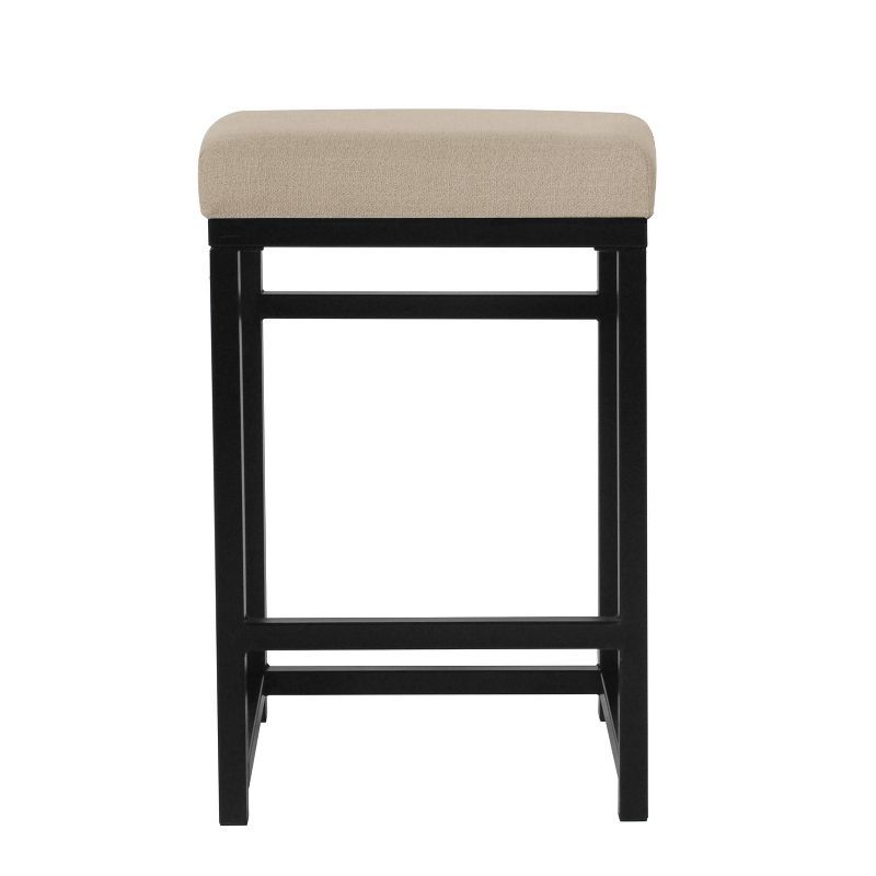 24" Open Back Metal Counter Height Barstool Light Tan - HomePop: Upholstered Rectangle Seat, Industrial Style