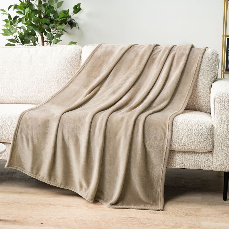 Taupe Fleece Plush Flannel Throw Blanket for Sofa Couch