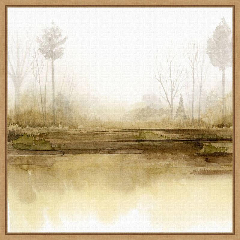 Golden Season Abstract Landscape Canvas Print with Wooden Frame