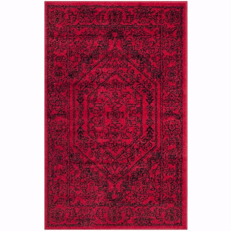 Red and Black Medallion Synthetic Area Rug, 2'6" x 4'