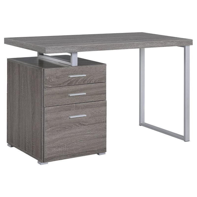 Weathered Gray Wood Office Desk with Filing Cabinet and Drawers