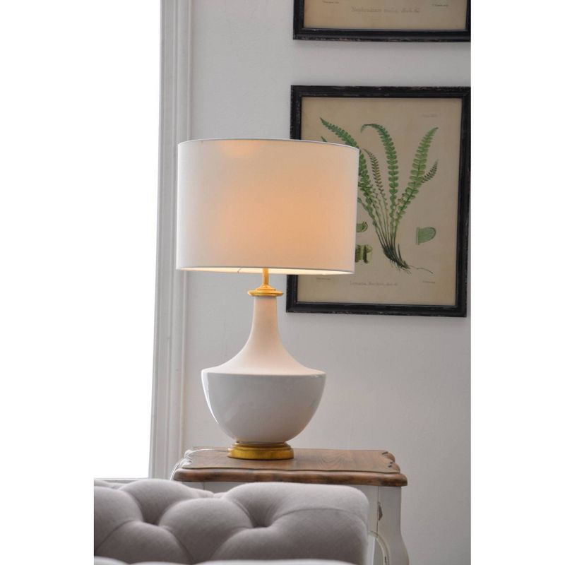 White Ceramic Table Lamp with Linen Shade and Gold Accents