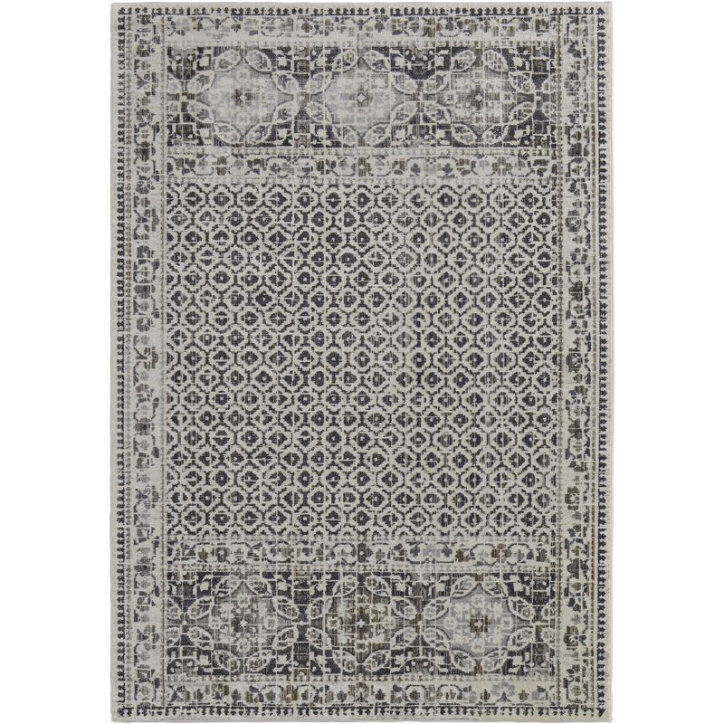 Ivory and Beige Easy-Care Synthetic Rectangular Rug