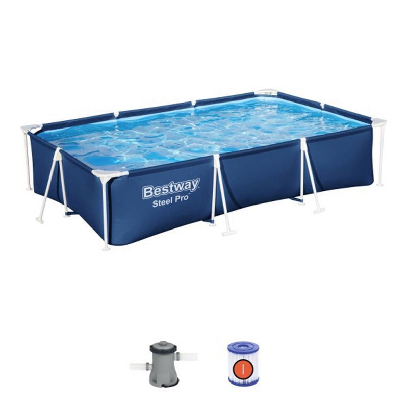 Bestway Steel Pro 9ft Blue Rectangular Above Ground Pool Set with Pump