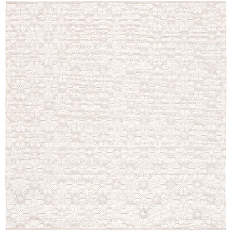 Ivory Hand-Knotted Wool and Cotton Square Area Rug