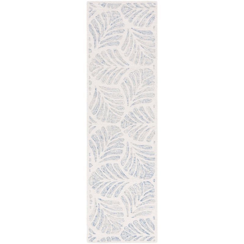 Ivory and Blue Hand-Tufted Wool Runner Rug 2'3" x 8'