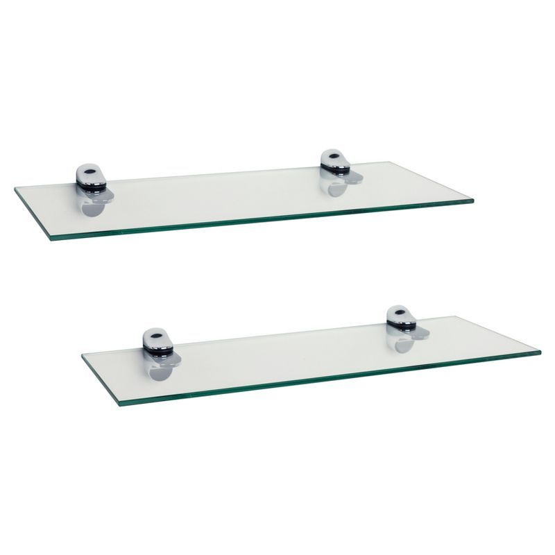 Sleek 20" Black Tempered Glass Wall Shelves, Set of 2