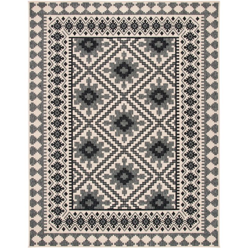 Ivory and Slate Southwestern Synthetic Indoor/Outdoor Area Rug