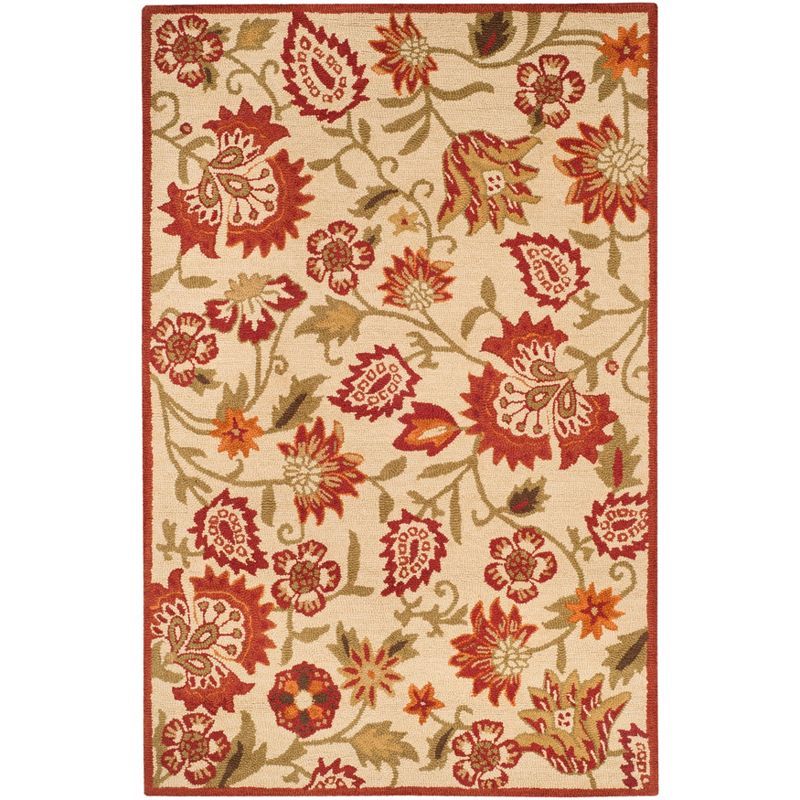 Hand-Knotted Ivory Floral Wool Area Rug, 5' x 8'