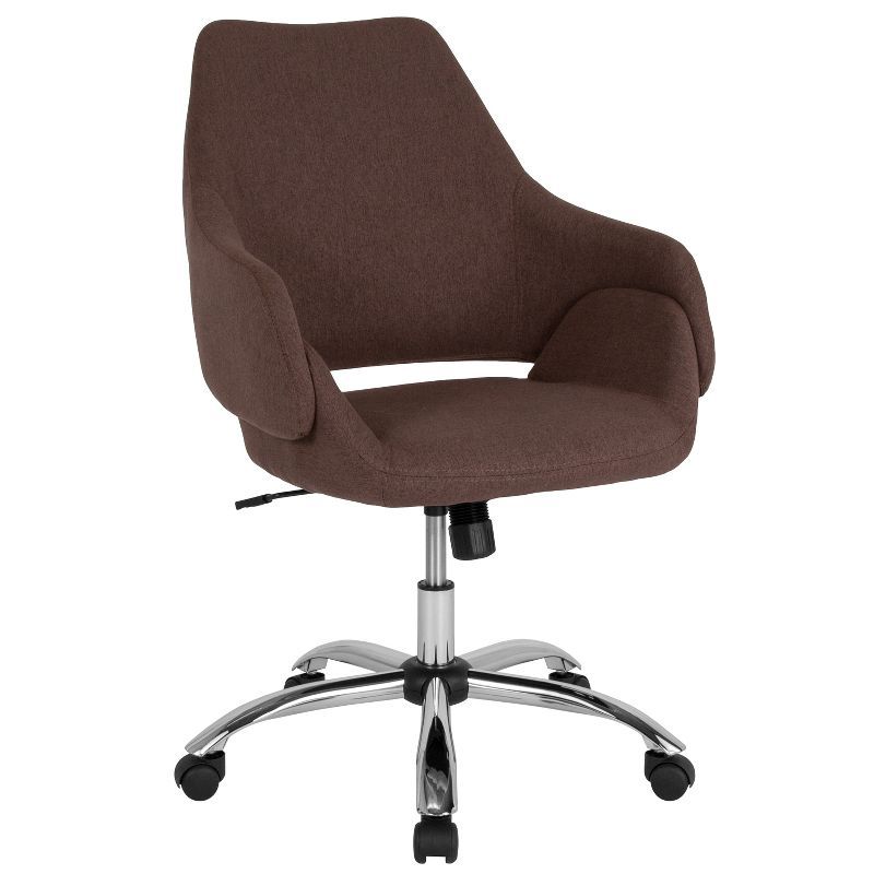 Ergonomic Brown Fabric Mid-Back Swivel Office Chair with Chrome Base