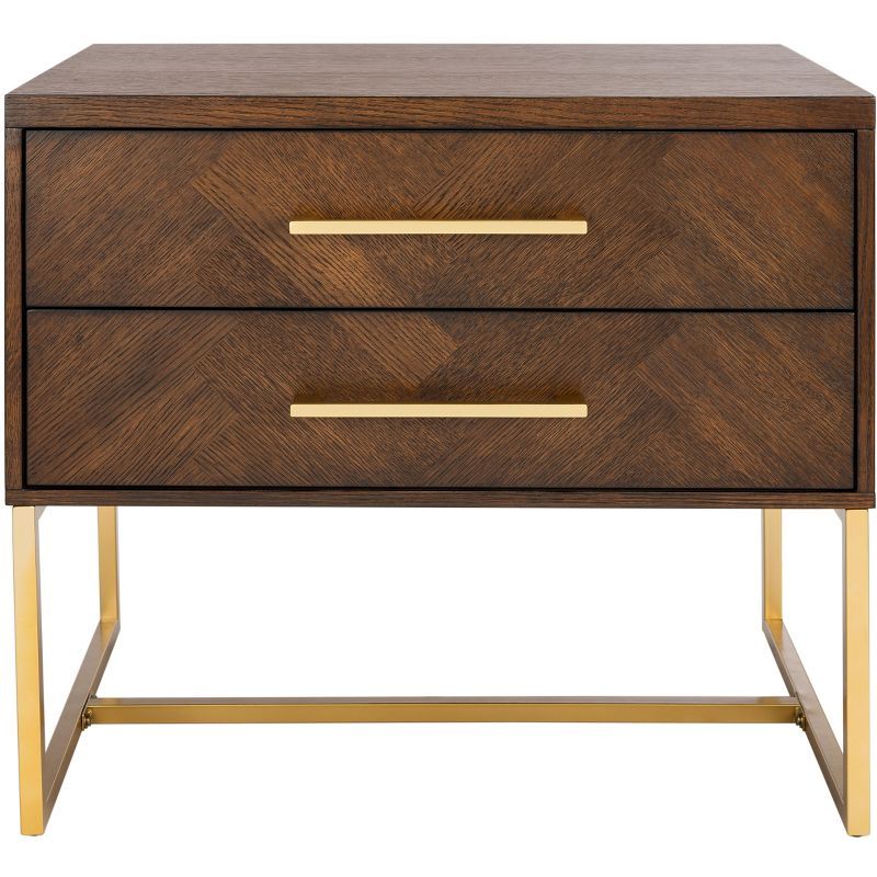 Walnut and Brass 2-Drawer Contemporary Nightstand