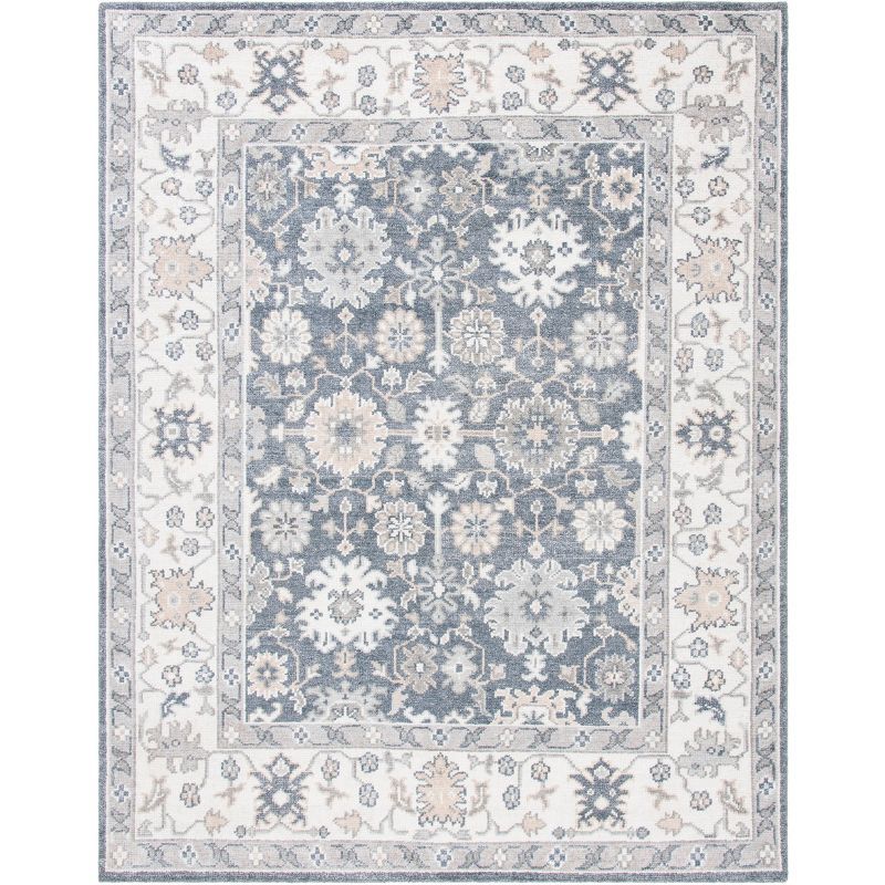 Ivory and Charcoal Hand-Knotted Wool 8' x 10' Area Rug