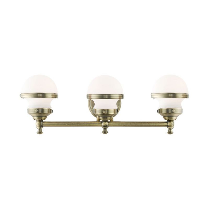 Antique Brass 3-Light Vanity with Hand Blown Satin Opal White Glass