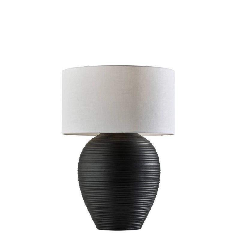 Black Ceramic Table Lamp with White Drum Shade, 25" Height