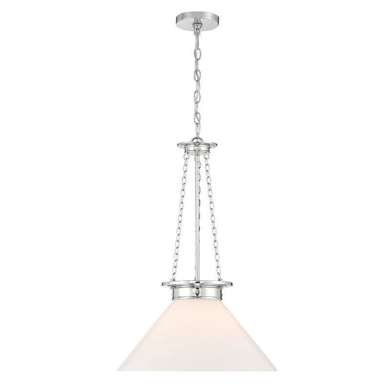 Polished Nickel 1-Light Pendant with White Glass Shade