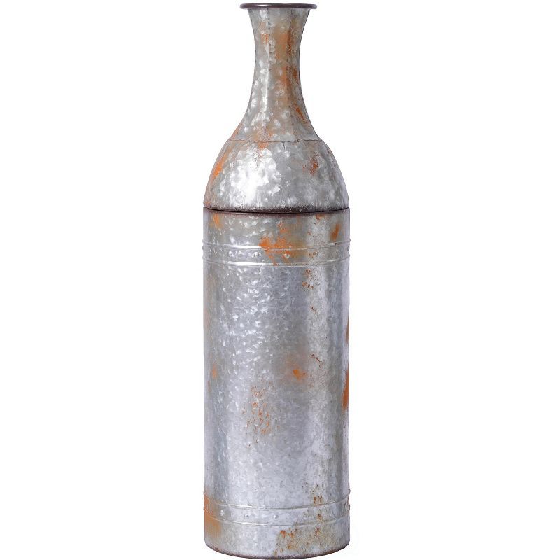 Medium Rustic Galvanized Metal Cylinder Floor Vase