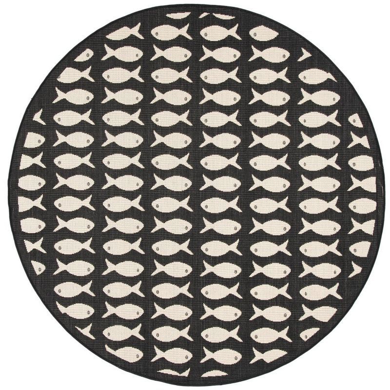 Round Black Synthetic Non-slip Stain-resistant Rug