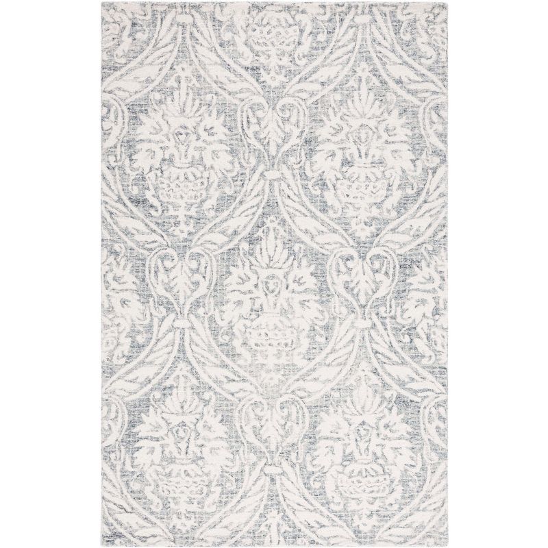 Handmade Gray Wool Tufted Abstract Square Rug 4' x 6'
