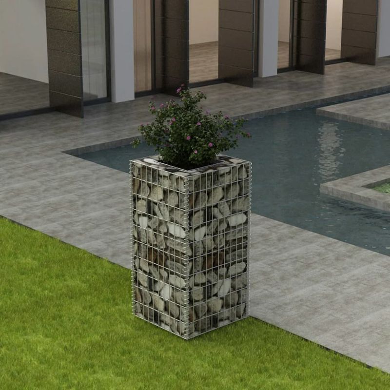 Tall Silver Galvanized Steel Gabion Raised Bed Planter