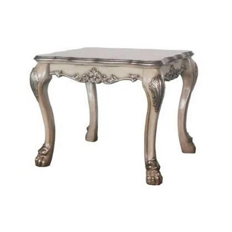 Dresden Vintage Bone White Square Wooden End Table with Claw Feet