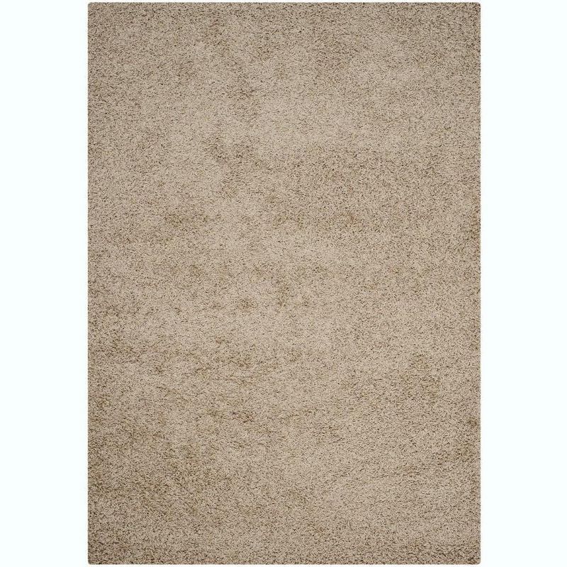 Beige Rectangular Shag Area Rug with Synthetic Fibers