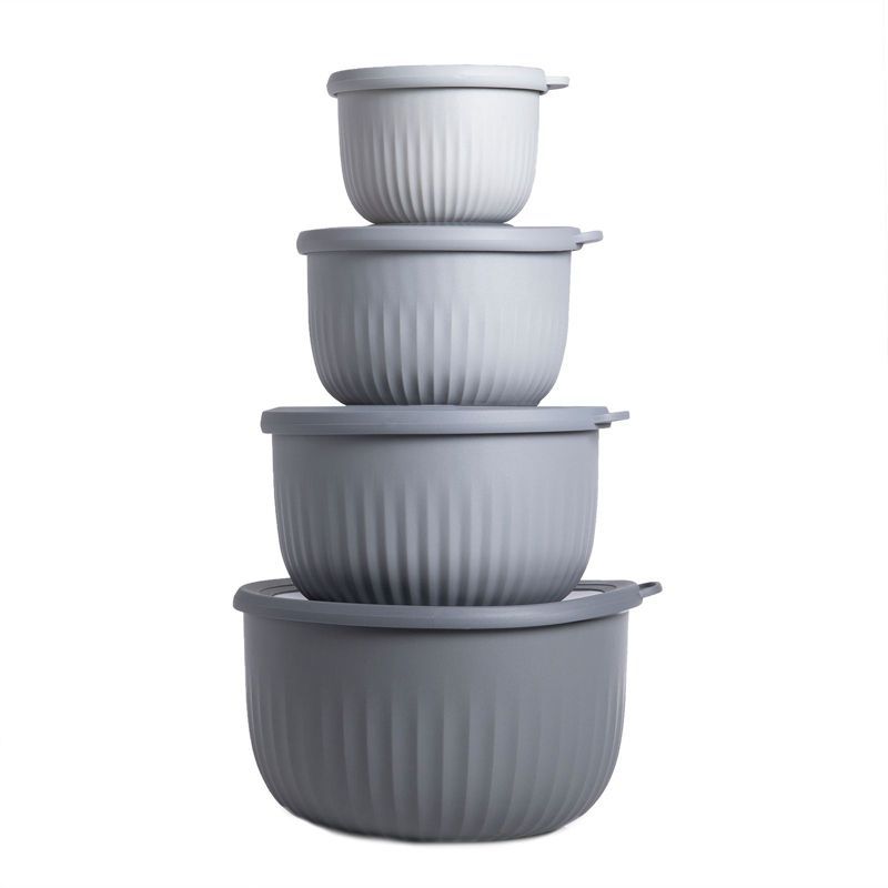 Gray Plastic Nesting Mixing Bowls with Lids, 8 Piece Set