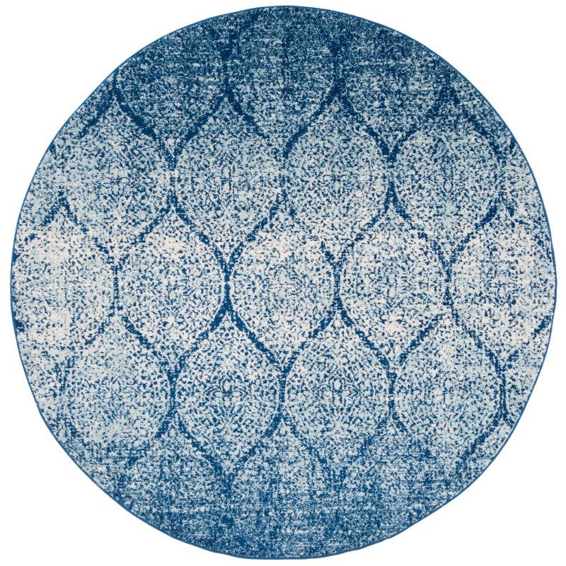 Navy and Blue Round Hand-knotted Synthetic Area Rug