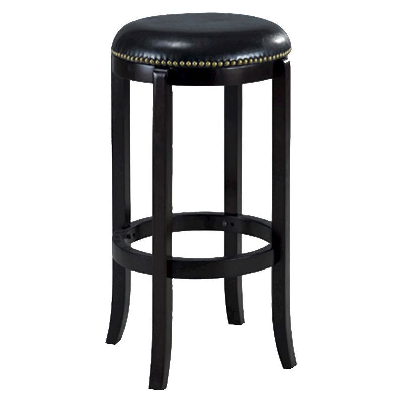 Cordova 24-Inch Black Swivel Backless Stool with Faux Leather Seat