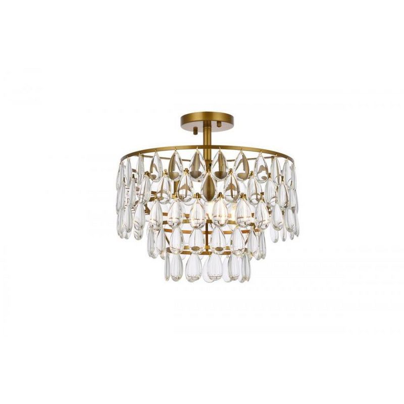 Mila 16" Brass and Crystal Drum Flush Mount Light
