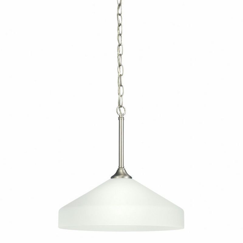 Modern Brushed Nickel 15" Bowl Pendant with White Glass Shade