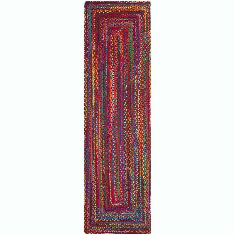 Handmade Red and Multicolor Braided Wool Cotton Runner Rug