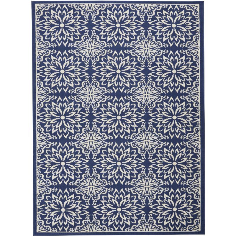 Navy/Ivory Floral Synthetic 4' x 6' Rectangular Rug